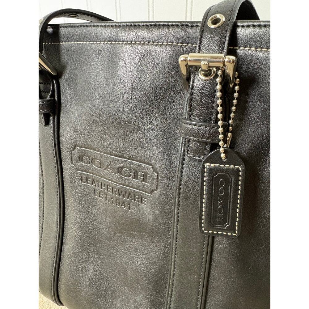 Vtg Coach Hamptons Black Leather Tote Bag - Picture 2 of 8
